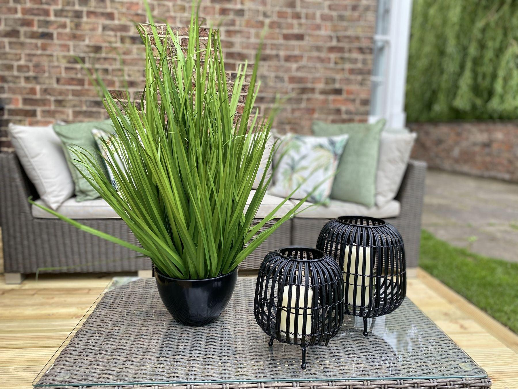 Black Rattan Bulbous Lantern - Eudemonia Home Goods