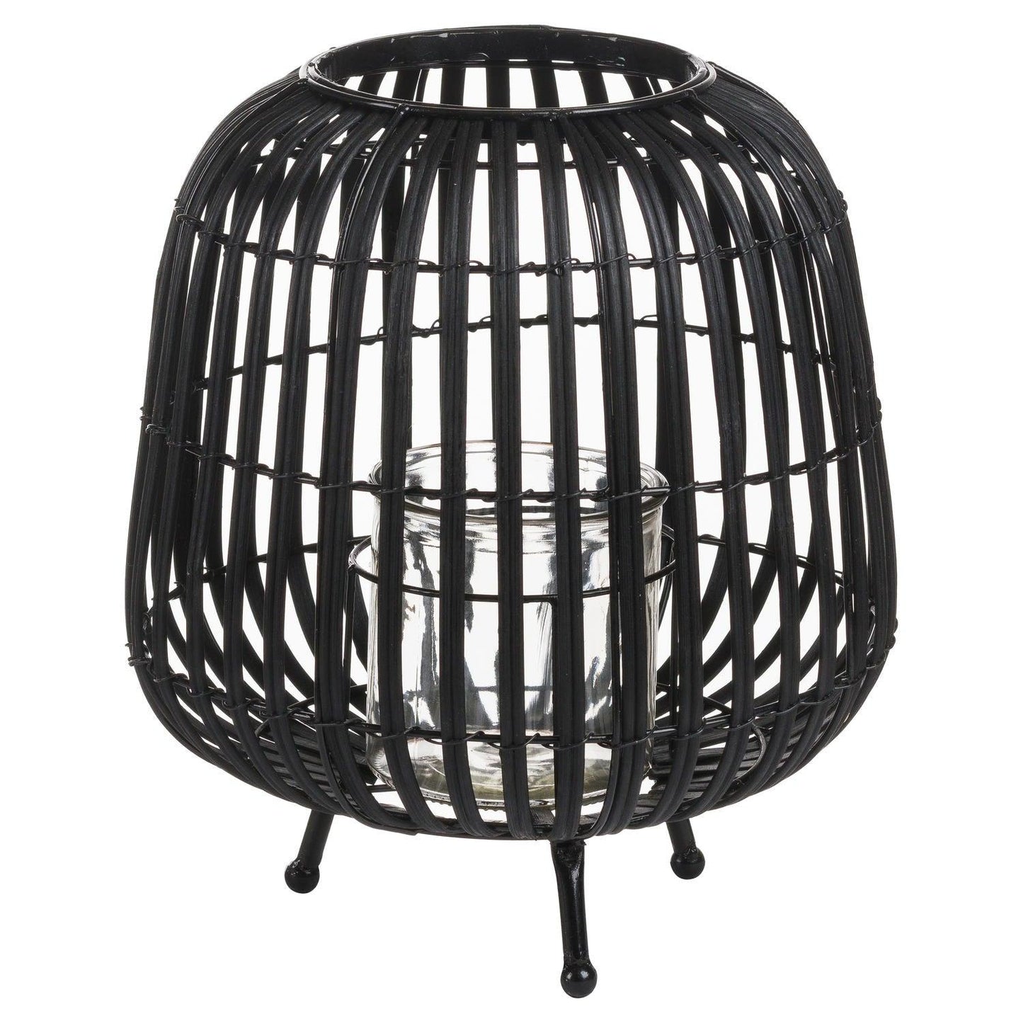 Black Rattan Bulbous Lantern - Eudemonia Home Goods