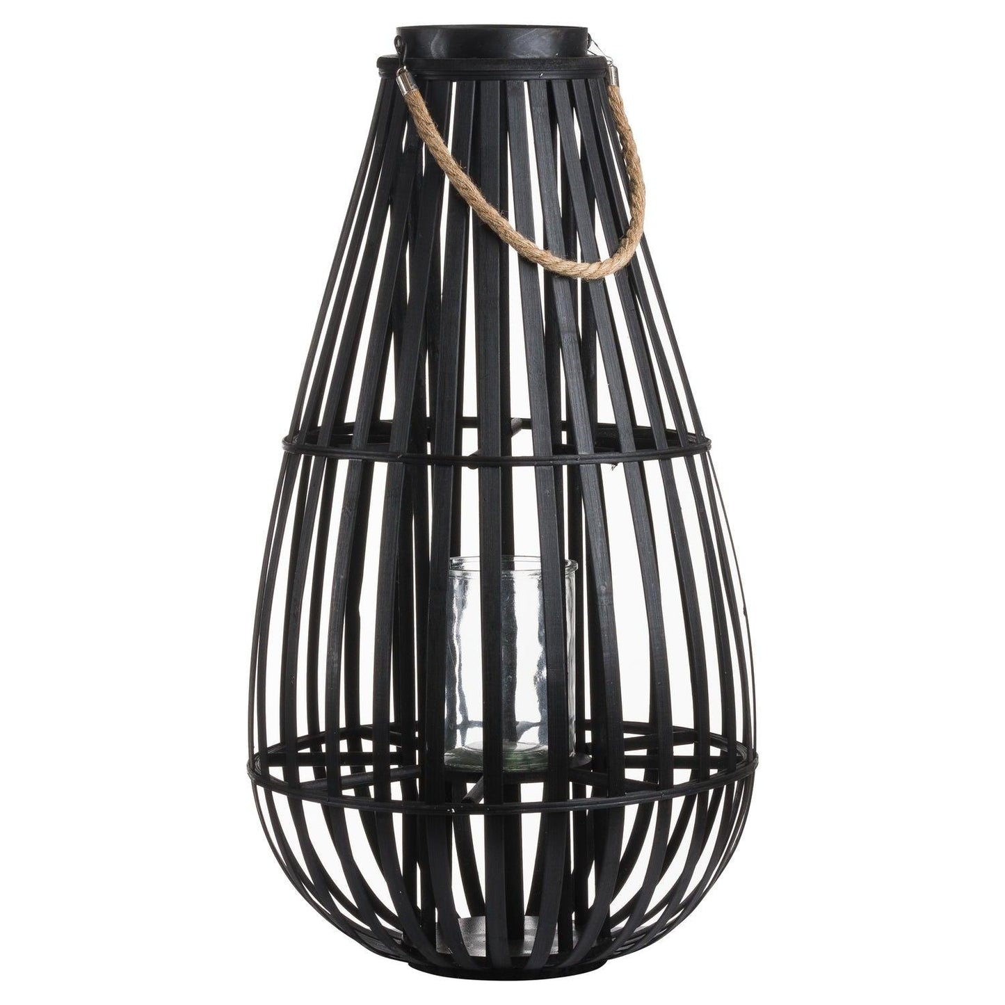 Large Floor Standing Domed Wicker Lantern With Rope Detail - Eudemonia Home Goods