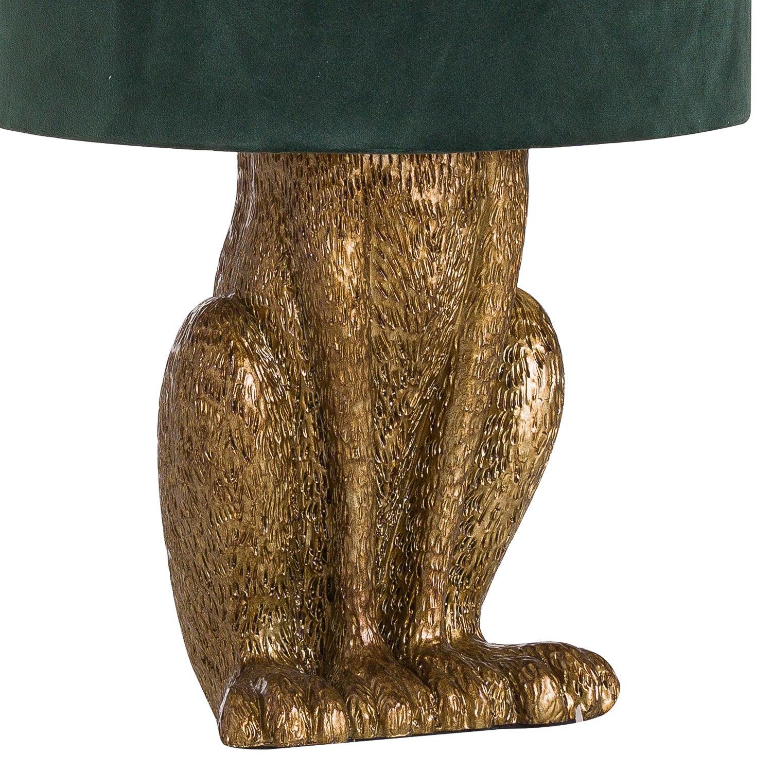 Antique Gold Hare Table Lamp With Green Velvet Shade - Eudemonia Home Goods