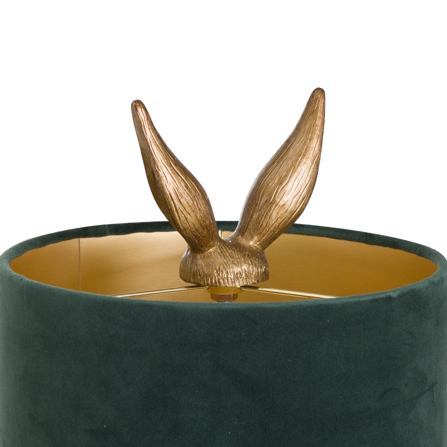 Antique Gold Hare Table Lamp With Green Velvet Shade - Eudemonia Home Goods