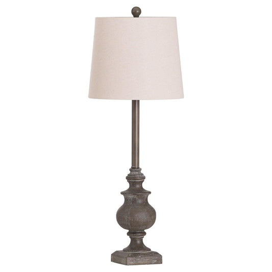 Calven Antiqued Table Lamp With Natural Shade - Eudemonia Home Goods