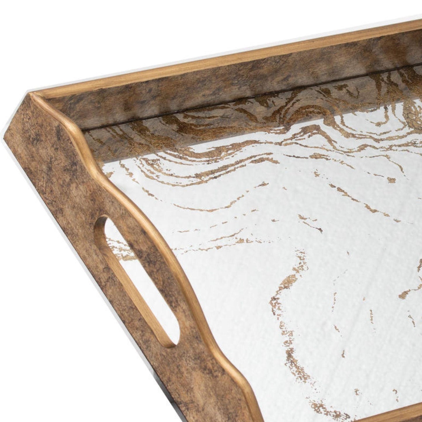 Augustus Large Mirrored Tray With Marbling Effect - Eudemonia Home Goods