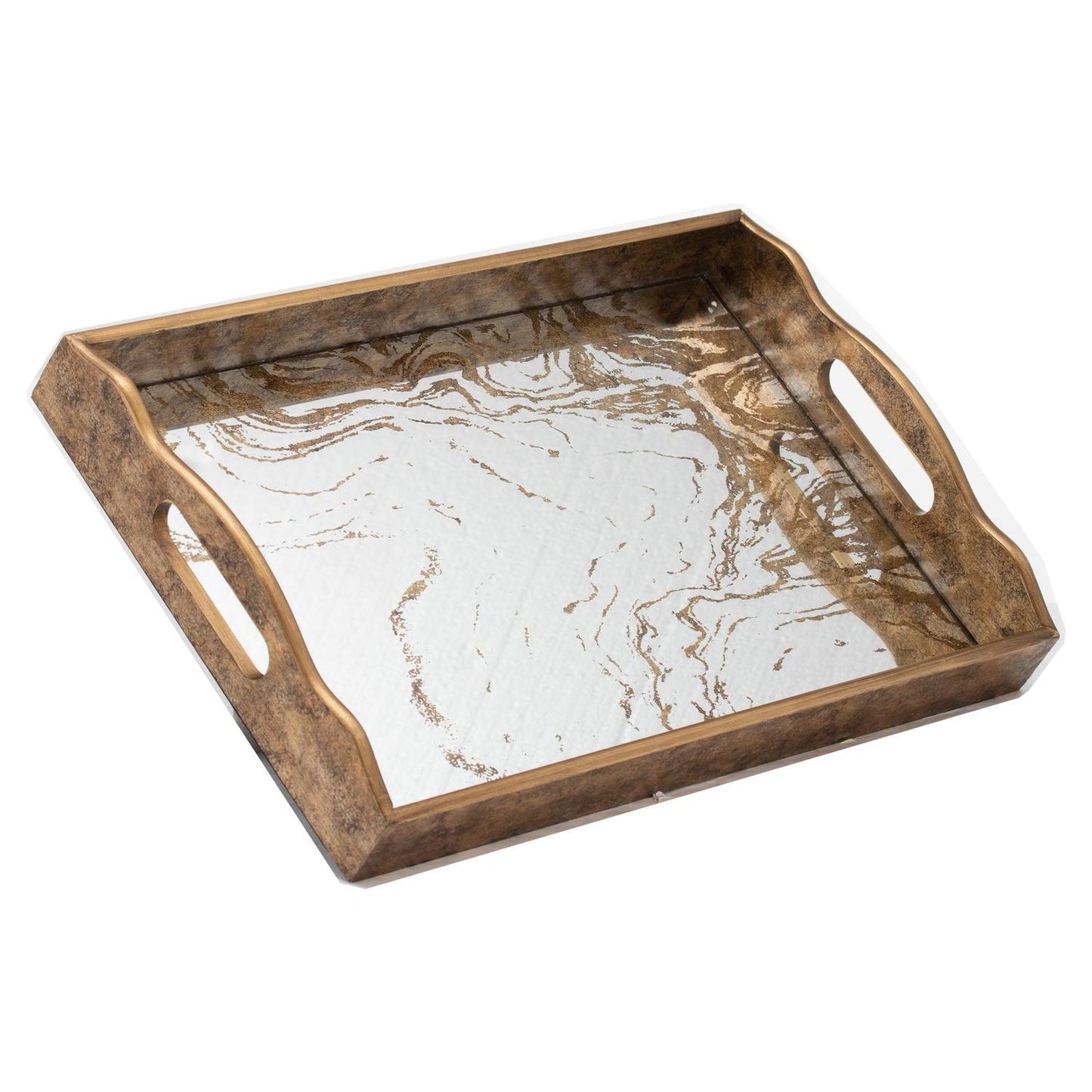 Augustus Large Mirrored Tray With Marbling Effect - Eudemonia Home Goods