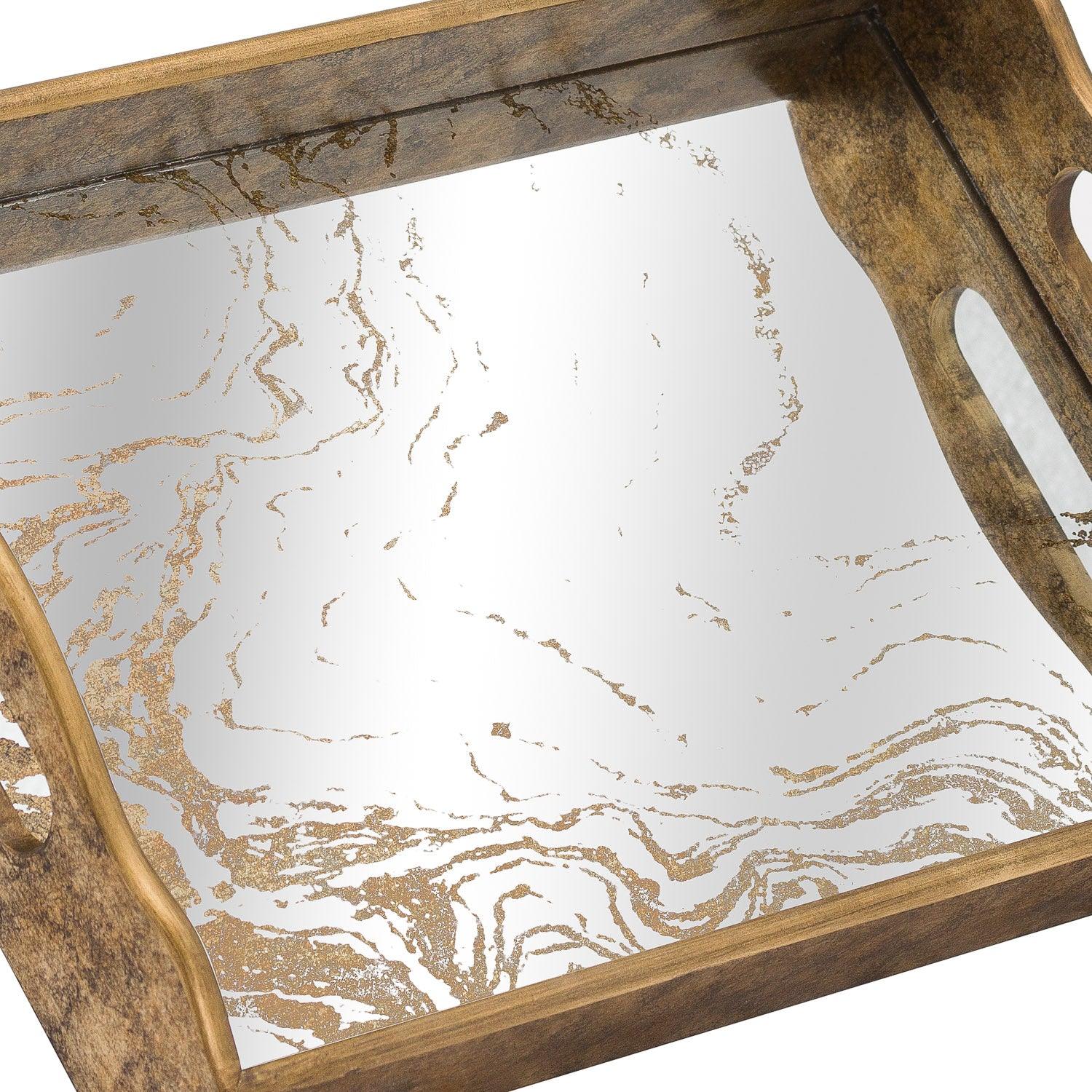 Augustus Mirrored Tray With Marbling Effect - Eudemonia Home Goods