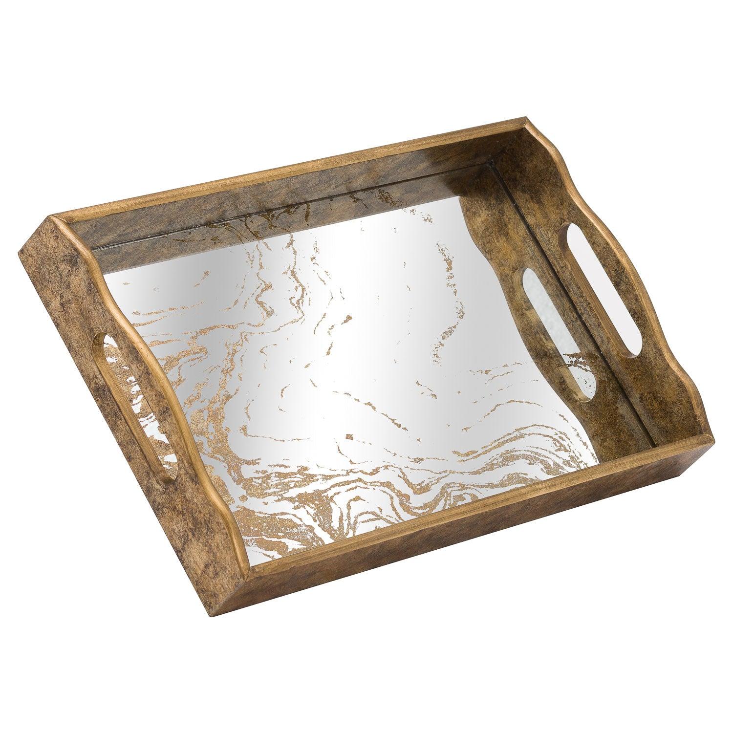 Augustus Mirrored Tray With Marbling Effect - Eudemonia Home Goods