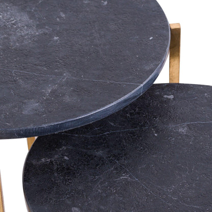 Set Of 2 Gold And Black Marble Tables - Eudemonia Home Goods