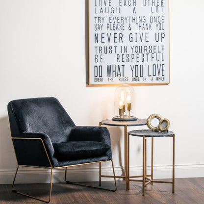 Set Of 2 Gold And Black Marble Tables - Eudemonia Home Goods