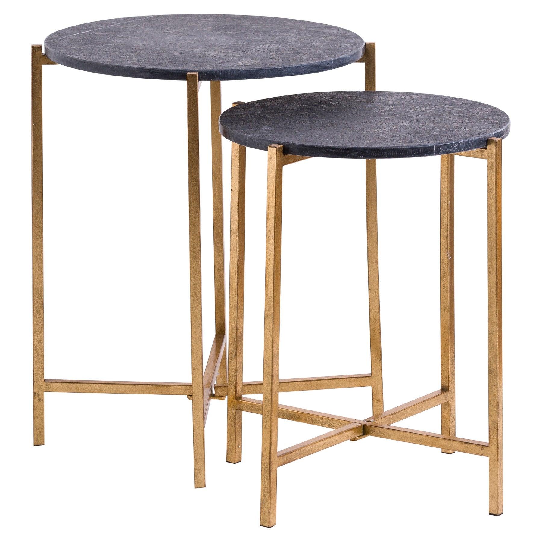 Set Of 2 Gold And Black Marble Tables - Eudemonia Home Goods