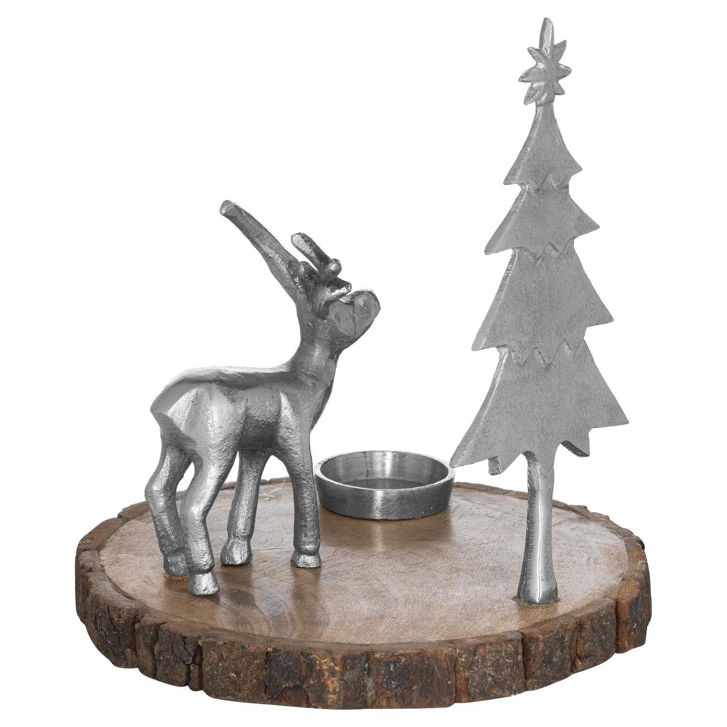 Stag And Tree Log Slice Candle Holder - Eudemonia Home Goods