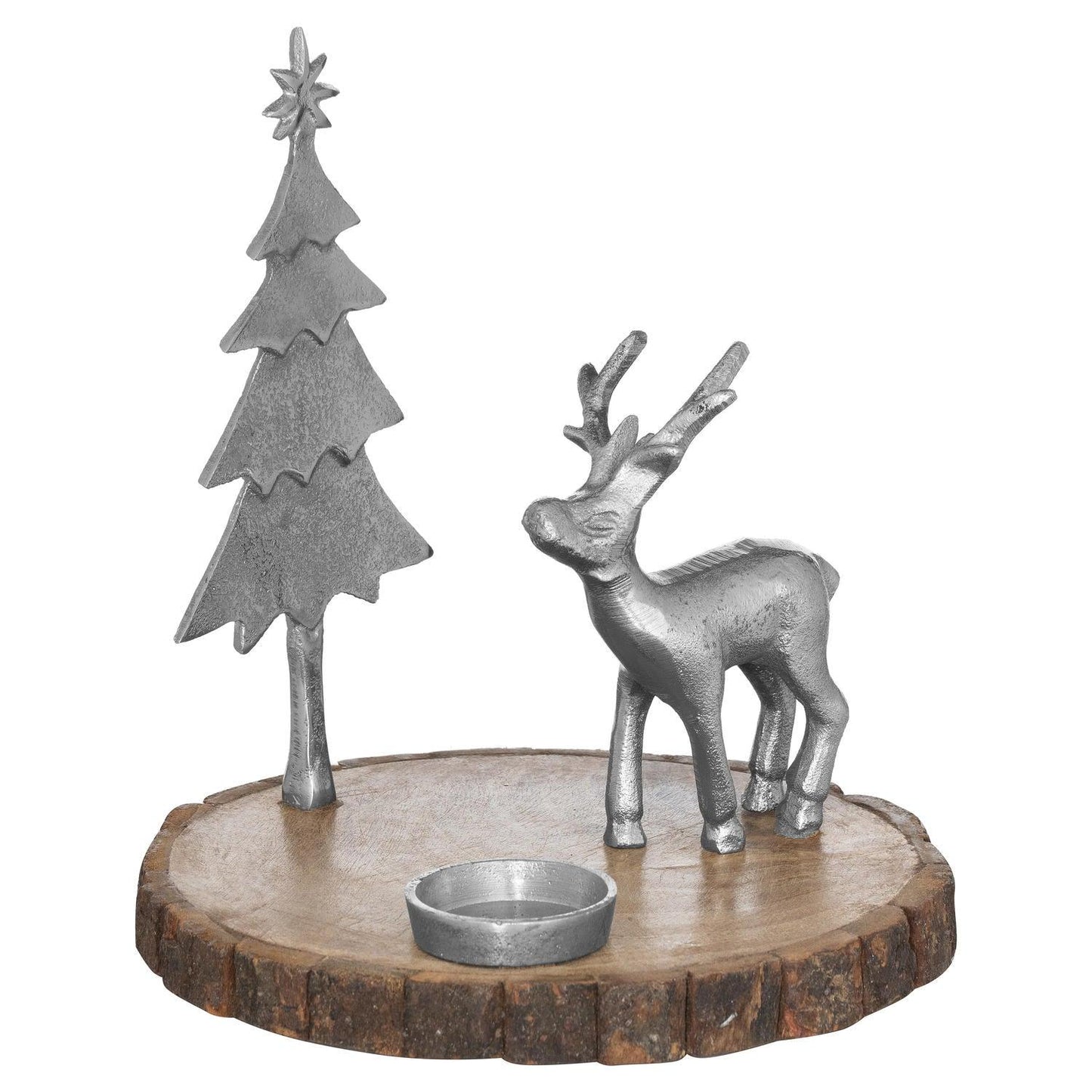 Stag And Tree Log Slice Candle Holder - Eudemonia Home Goods