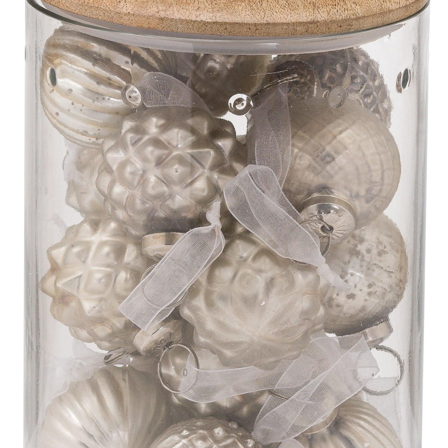 Set Of 12 Silver Hanging Decorations In Display Jar - Eudemonia Home Goods
