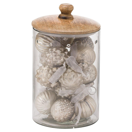 Set Of 12 Silver Hanging Decorations In Display Jar - Eudemonia Home Goods