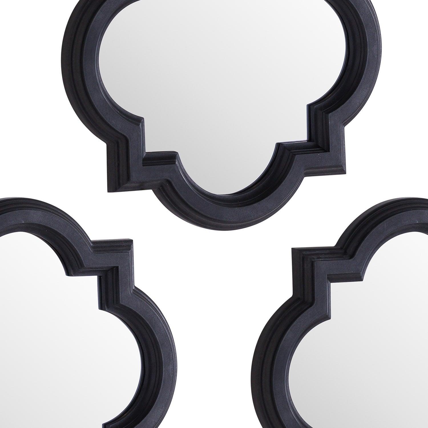 Set Of Three Dark Grey Quarterfoil Mirrors - Eudemonia Home Goods