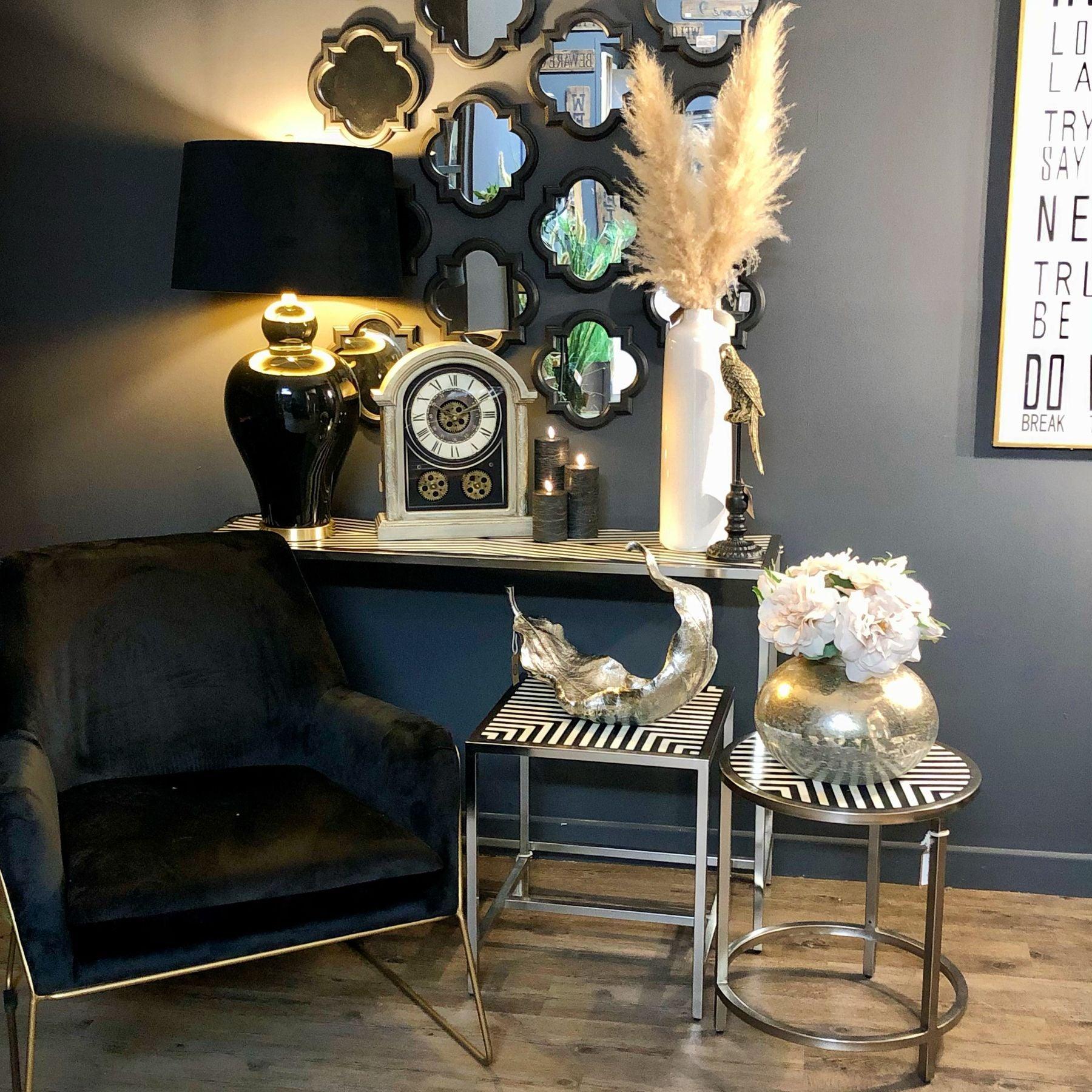 Set Of Three Dark Grey Quarterfoil Mirrors - Eudemonia Home Goods
