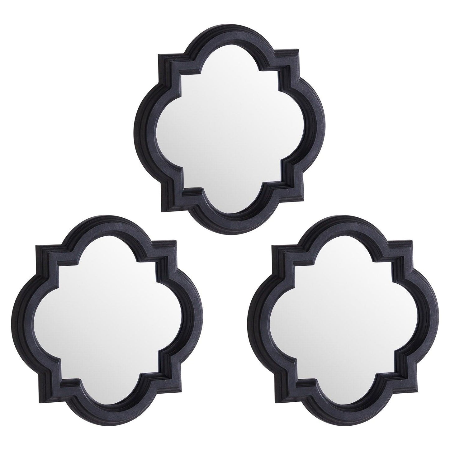 Set Of Three Dark Grey Quarterfoil Mirrors - Eudemonia Home Goods