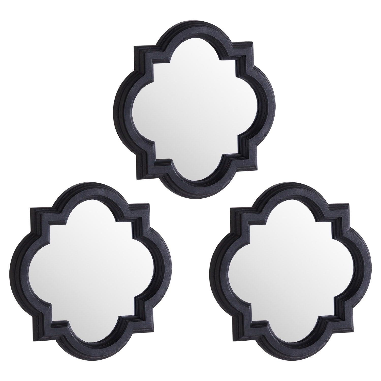 Set Of Three Dark Grey Quarterfoil Mirrors - Eudemonia Home Goods