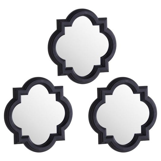Set Of Three Dark Grey Quarterfoil Mirrors - Eudemonia Home Goods