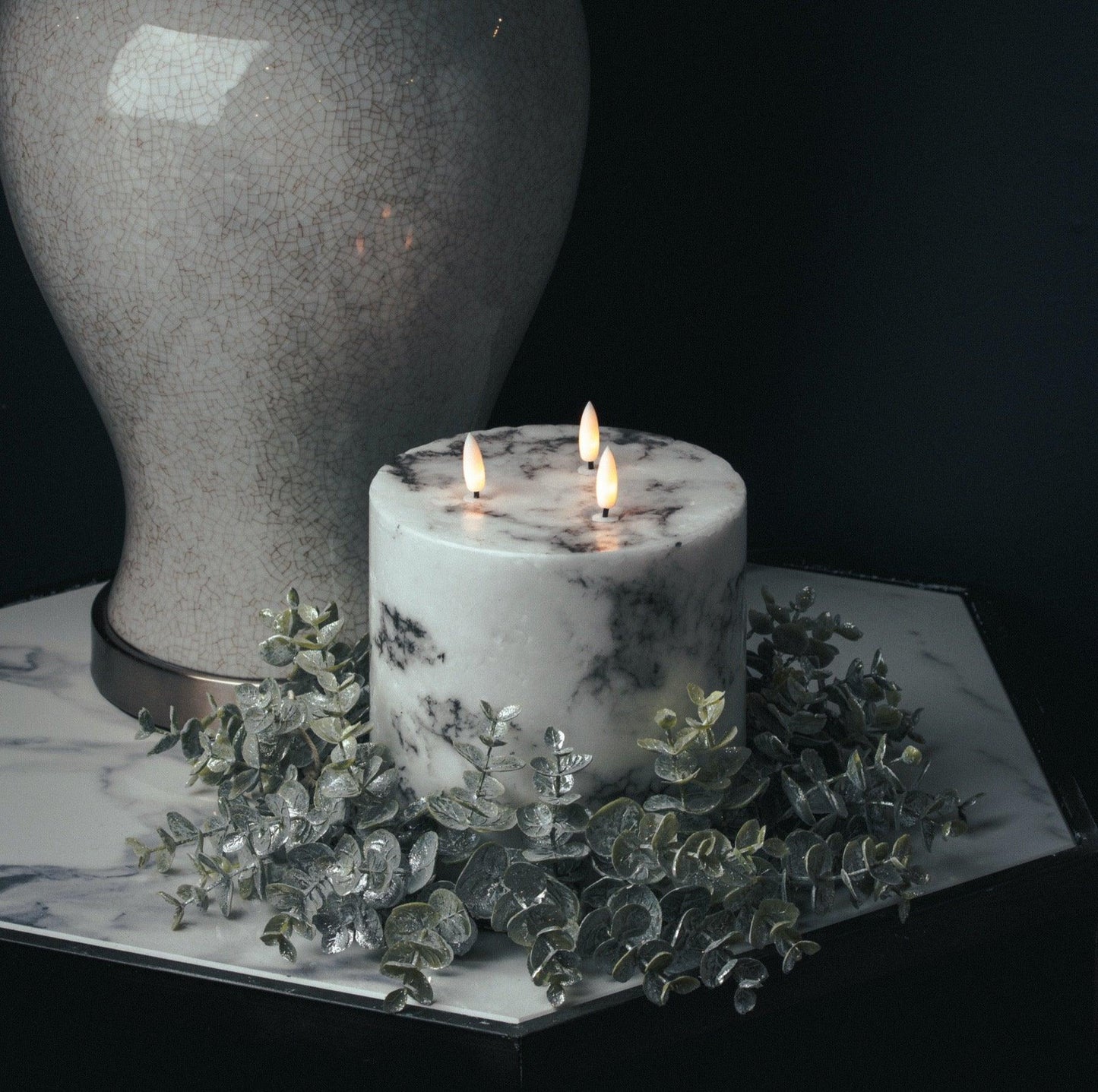 Luxe Collection Natural Glow 6x6 Marble Effect LED Candle - Eudemonia Home Goods