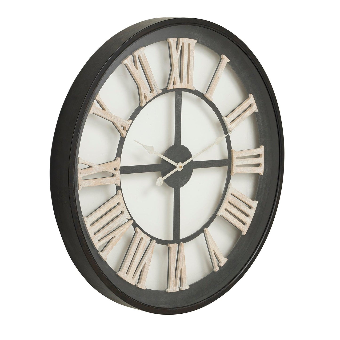 Black Framed Skeleton Clock With White Roman Numerals - Eudemonia Home Goods