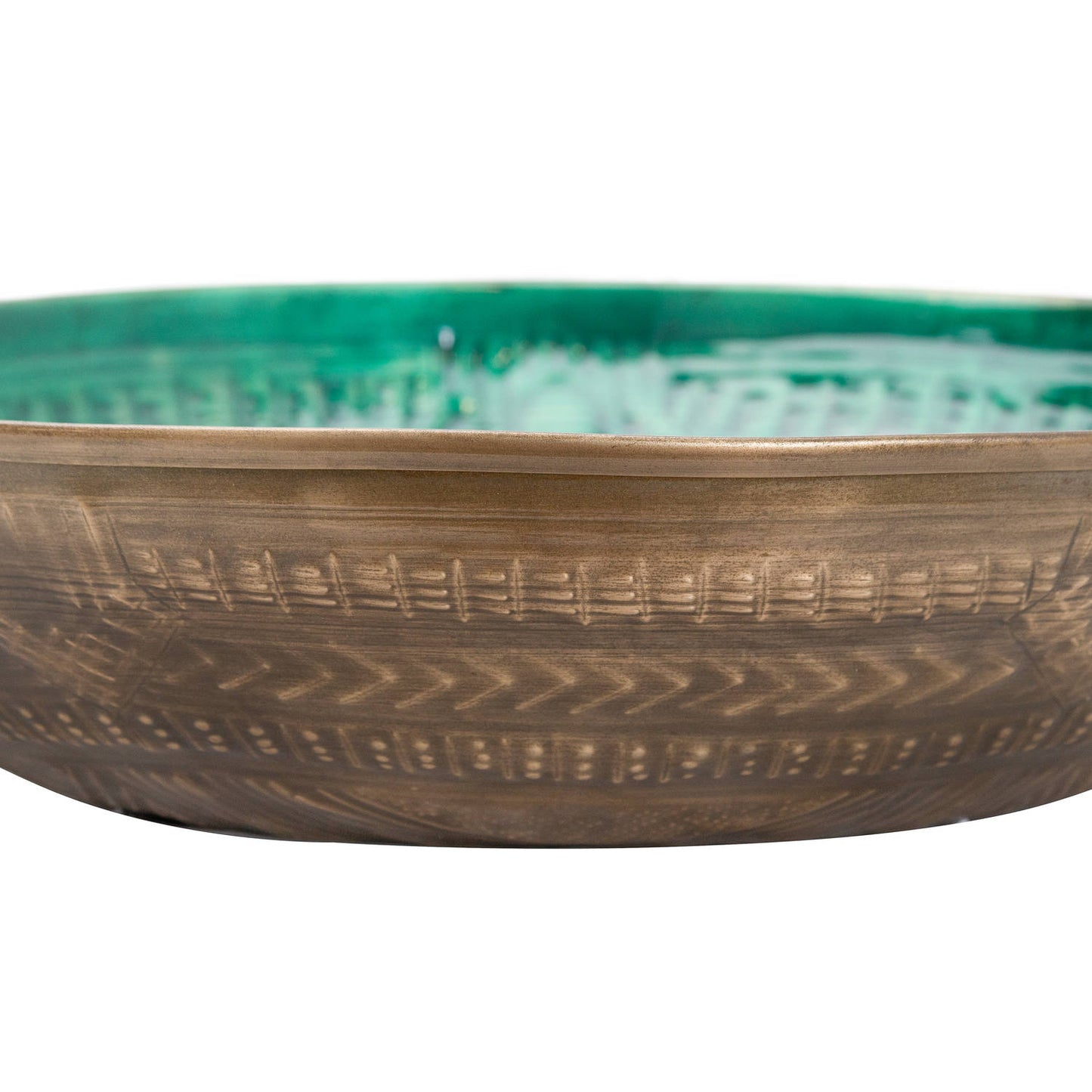 Aztec Collection Brass Embossed Ceramic Large Bowl