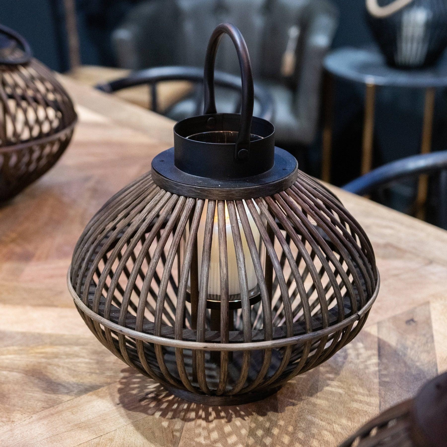 Brown Bamboo Style Lantern - Eudemonia Home Goods