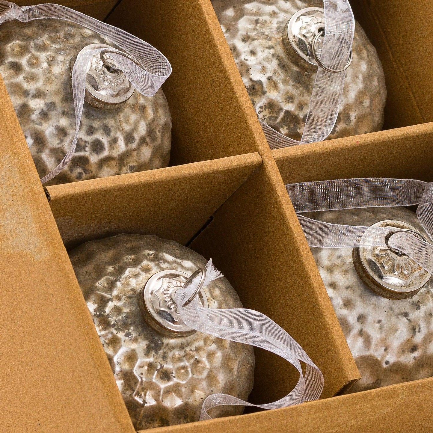 Metallic Silver Acantho Set Of 4 Large Baubles - Eudemonia Home Goods