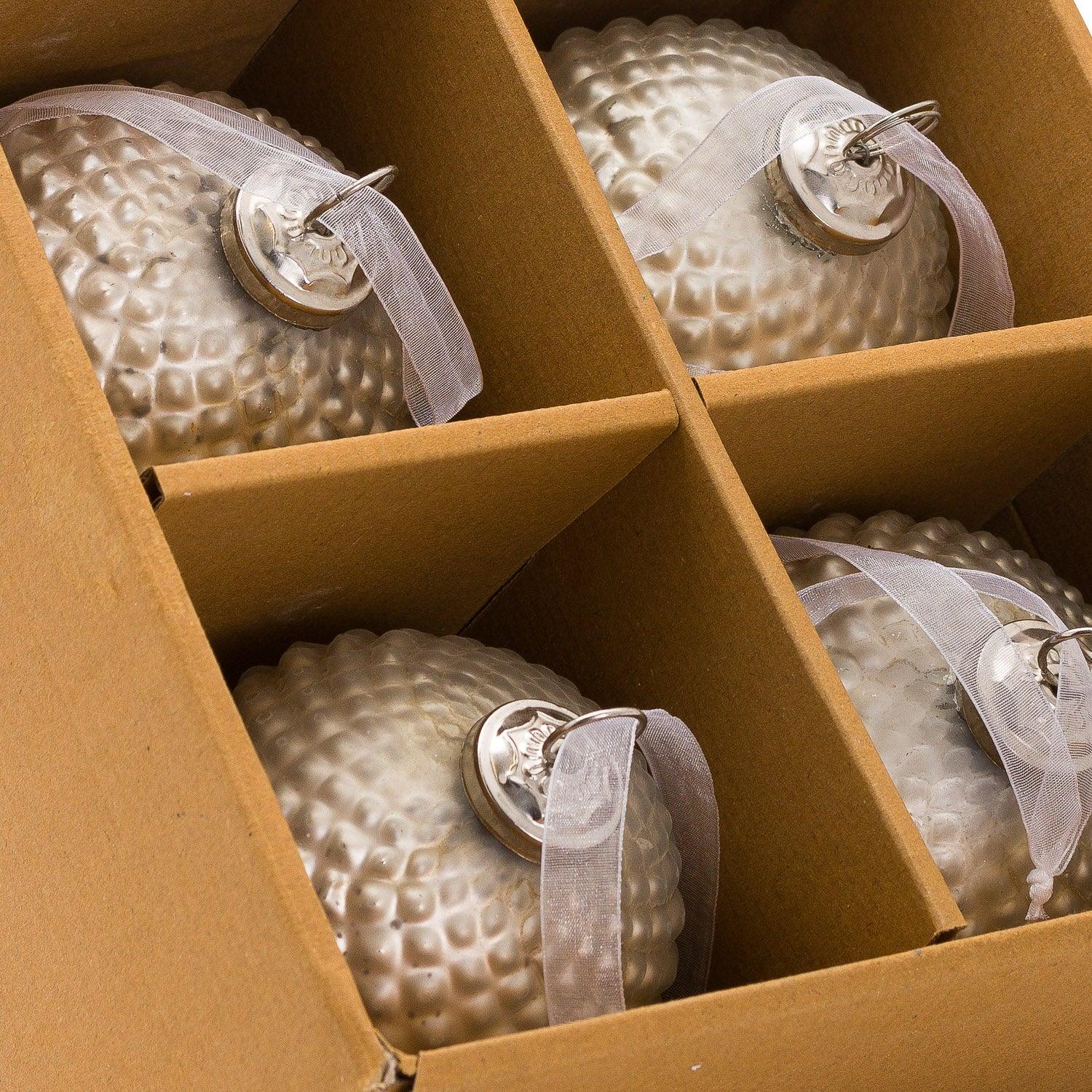 Metallic Silver Honey Comb Set Of 4 Large Baubles - Eudemonia Home Goods