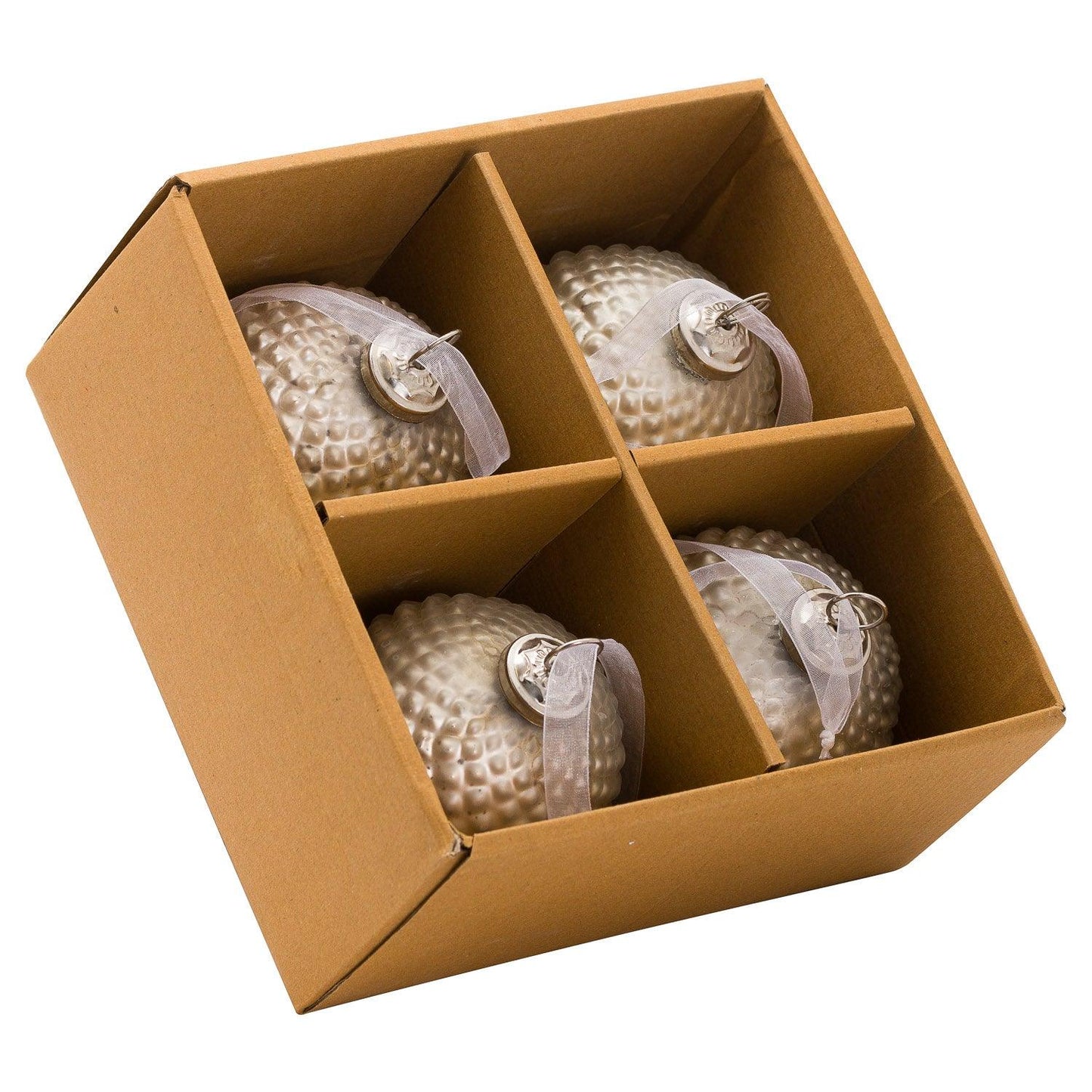 Metallic Silver Honey Comb Set Of 4 Large Baubles - Eudemonia Home Goods