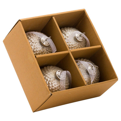 Metallic Silver Honey Comb Set Of 4 Large Baubles - Eudemonia Home Goods
