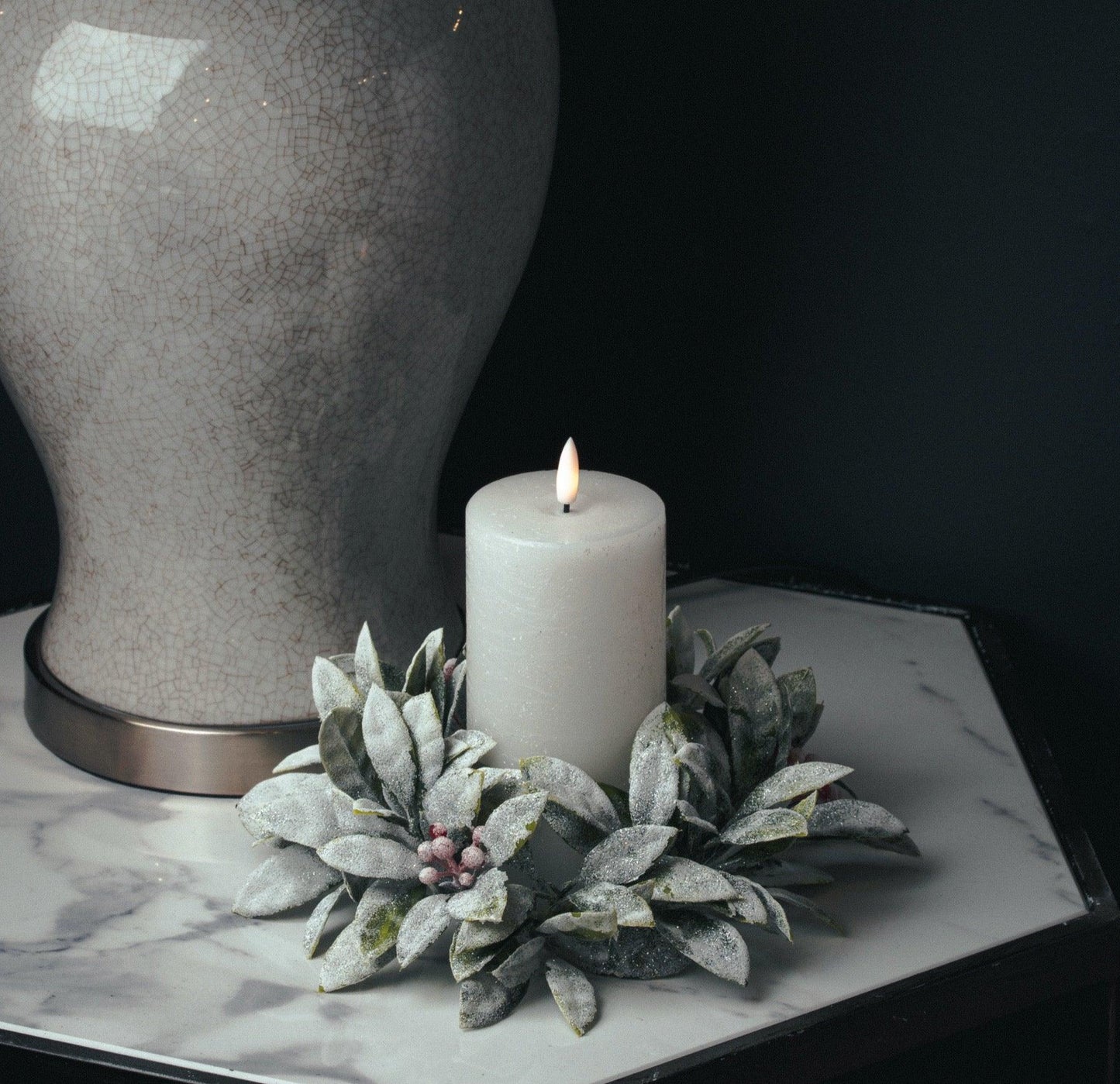 Small Frosted Candle Wreath - Eudemonia Home Goods