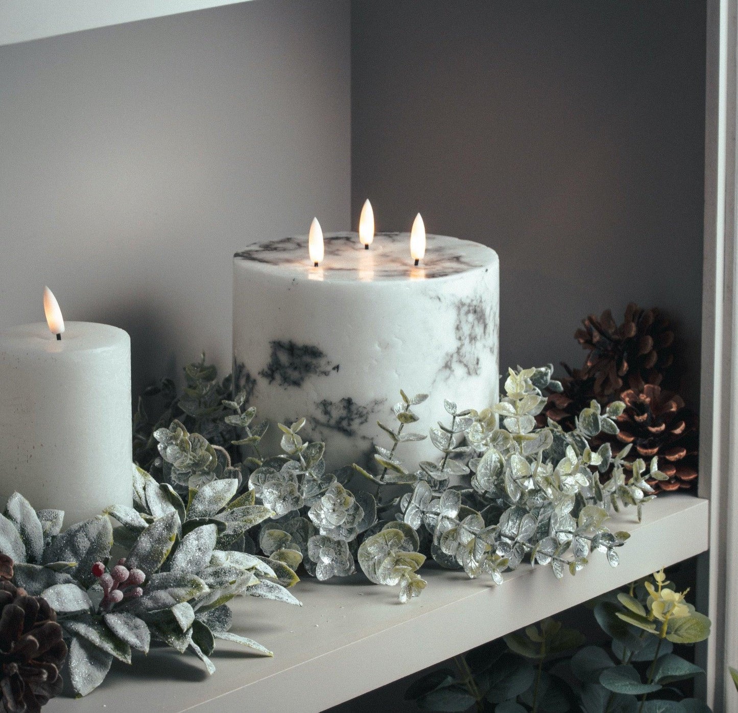 Large Frosted Eucalyptus Candle Wreath - Eudemonia Home Goods