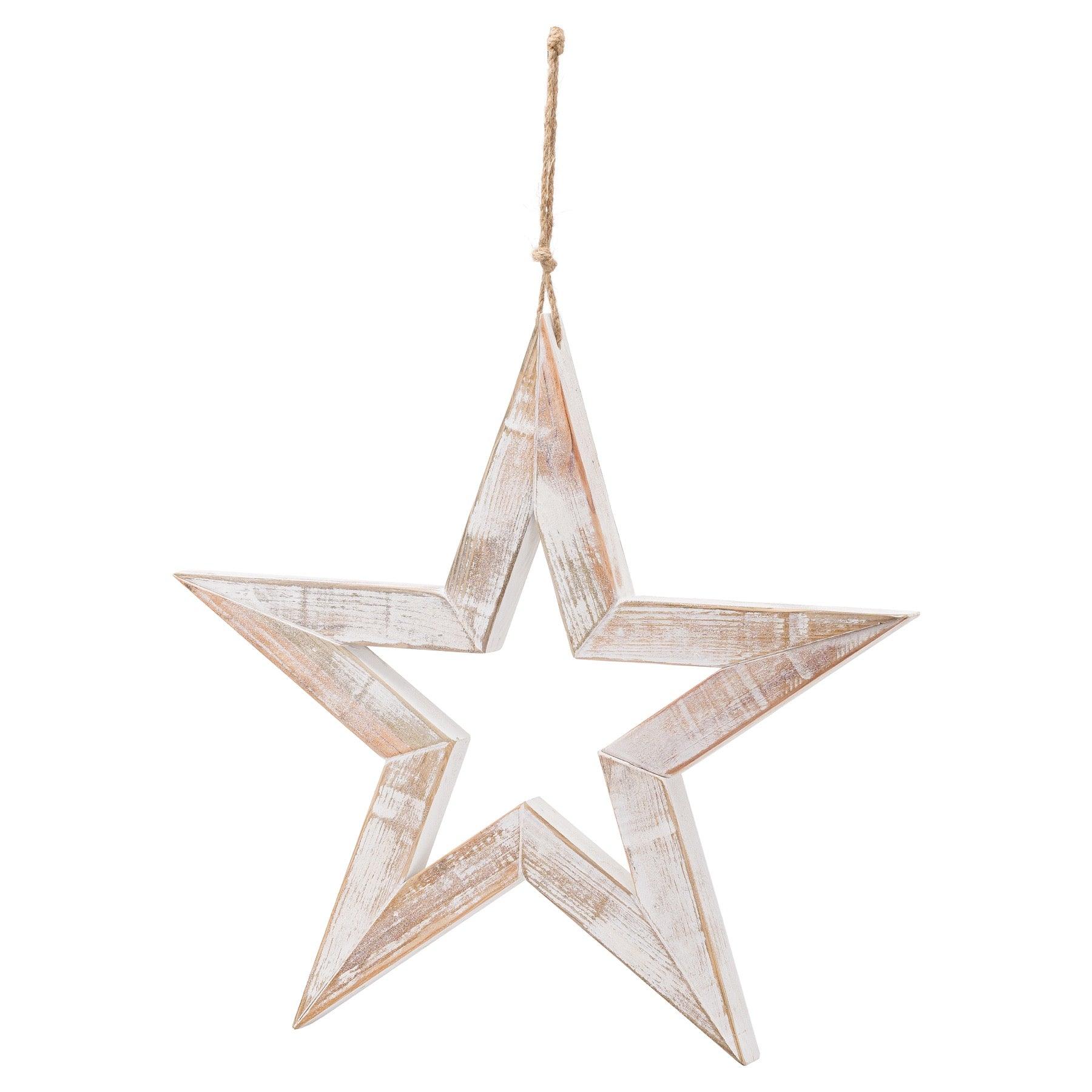 Large Antique White Wooden Sparkle Star - Eudemonia Home Goods