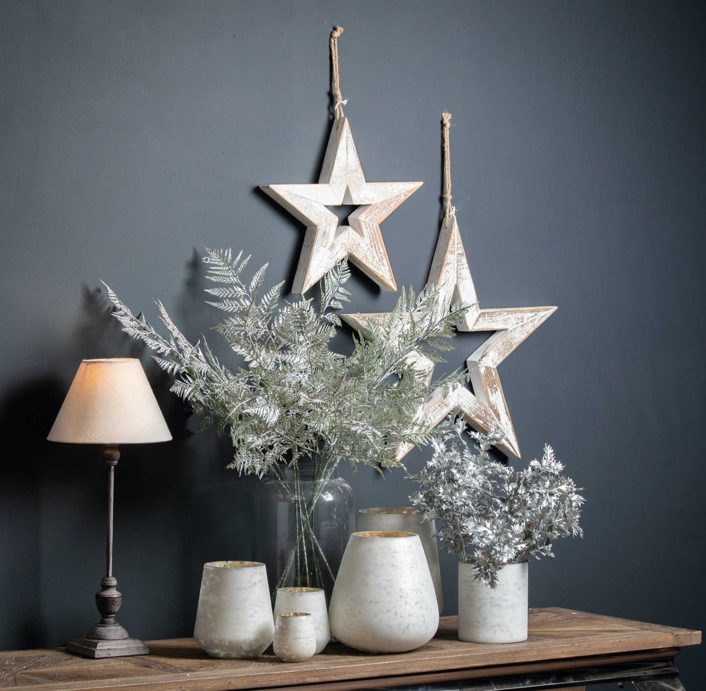 Antique White Wooden Sparkle Star - Eudemonia Home Goods