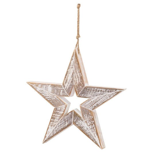 Antique White Wooden Sparkle Star - Eudemonia Home Goods