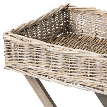 Grey Wash Wicker Basket Butler Tray - Eudemonia Home Goods