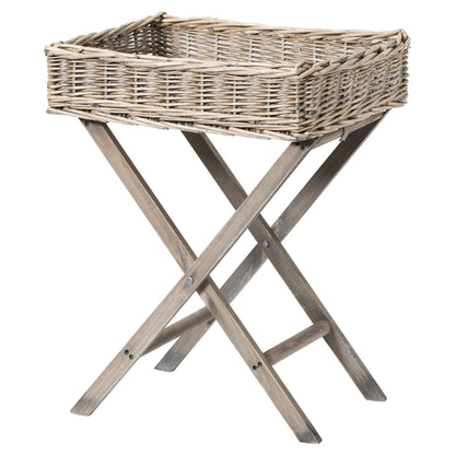 Grey Wash Wicker Basket Butler Tray - Eudemonia Home Goods