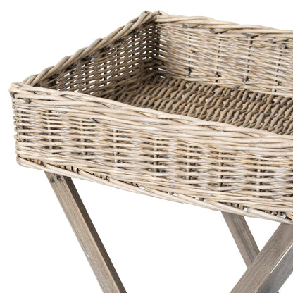 Large Grey Wash Wicker Basket Butler Tray - Eudemonia Home Goods