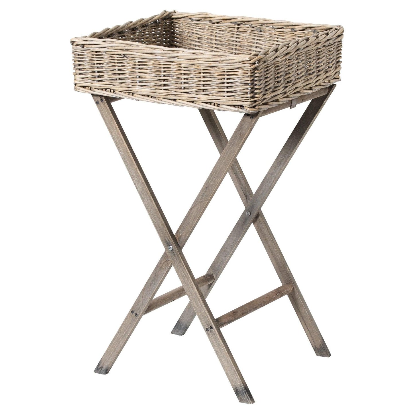 Large Grey Wash Wicker Basket Butler Tray - Eudemonia Home Goods