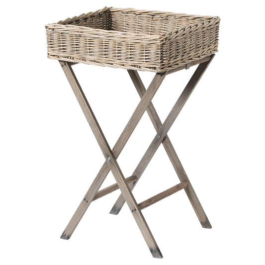 Large Grey Wash Wicker Basket Butler Tray - Eudemonia Home Goods