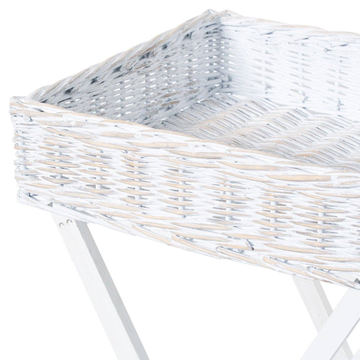 Large White Wash Wicker Basket Butler Tray - Eudemonia Home Goods