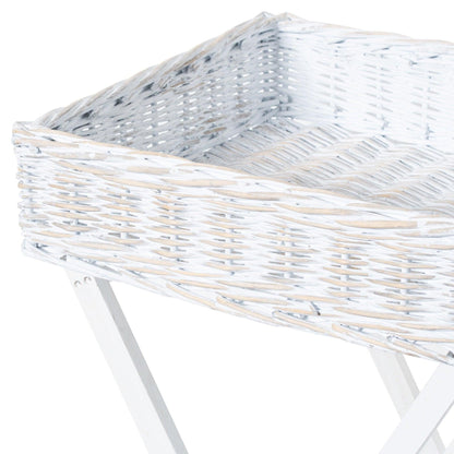 Large White Wash Wicker Basket Butler Tray - Eudemonia Home Goods
