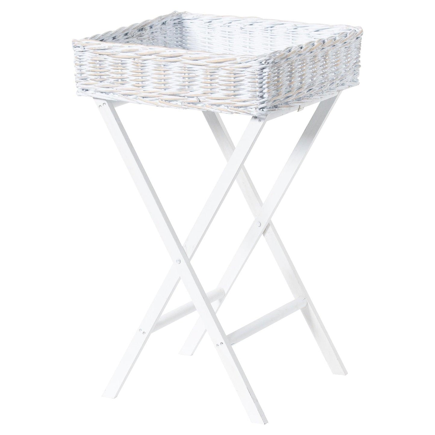 Large White Wash Wicker Basket Butler Tray - Eudemonia Home Goods