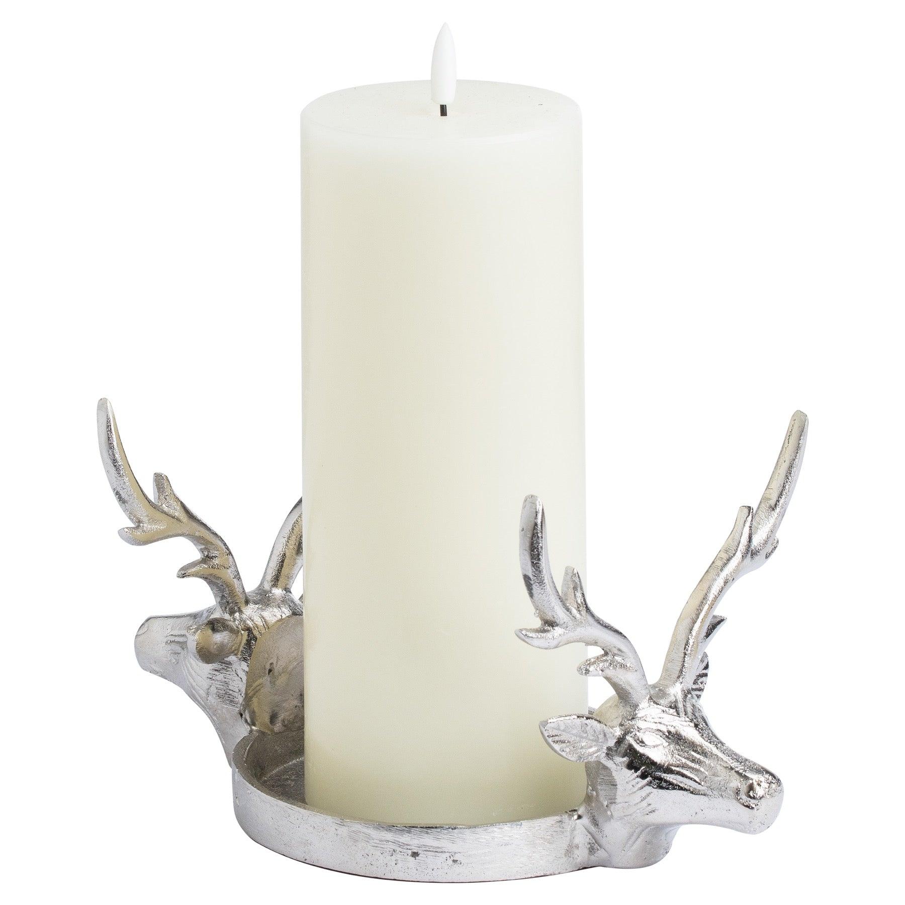 Farrah Collection Silver Large Stag Candle Holder - Eudemonia Home Goods