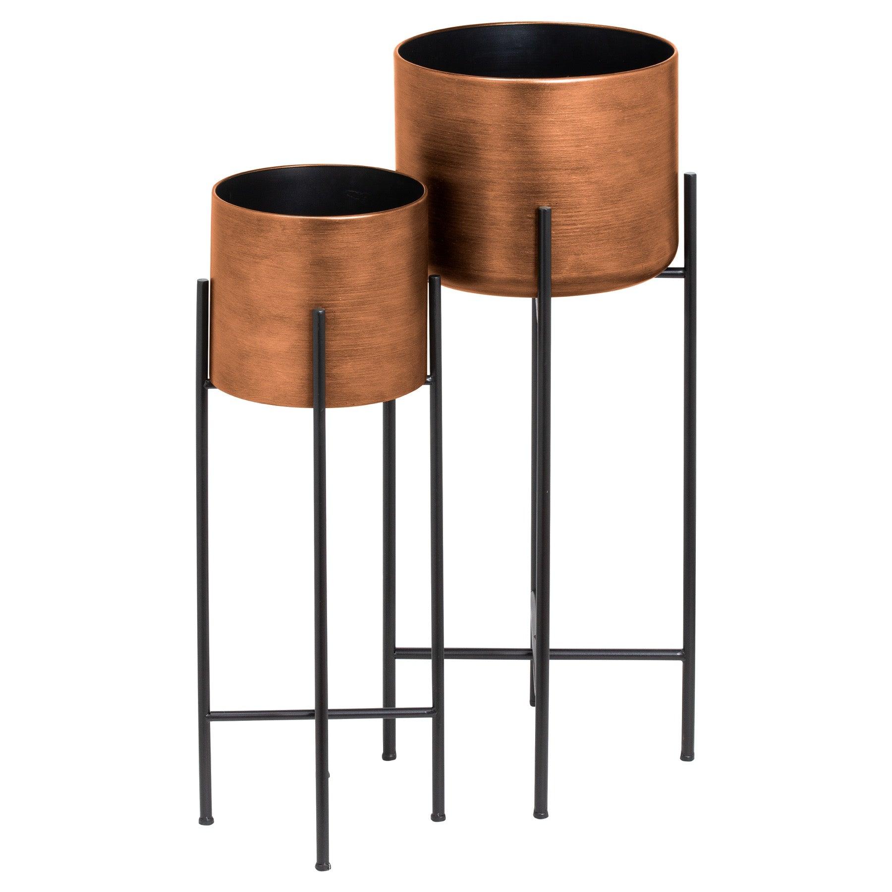 Set Of Two Copper Planters On Stand - Eudemonia Home Goods