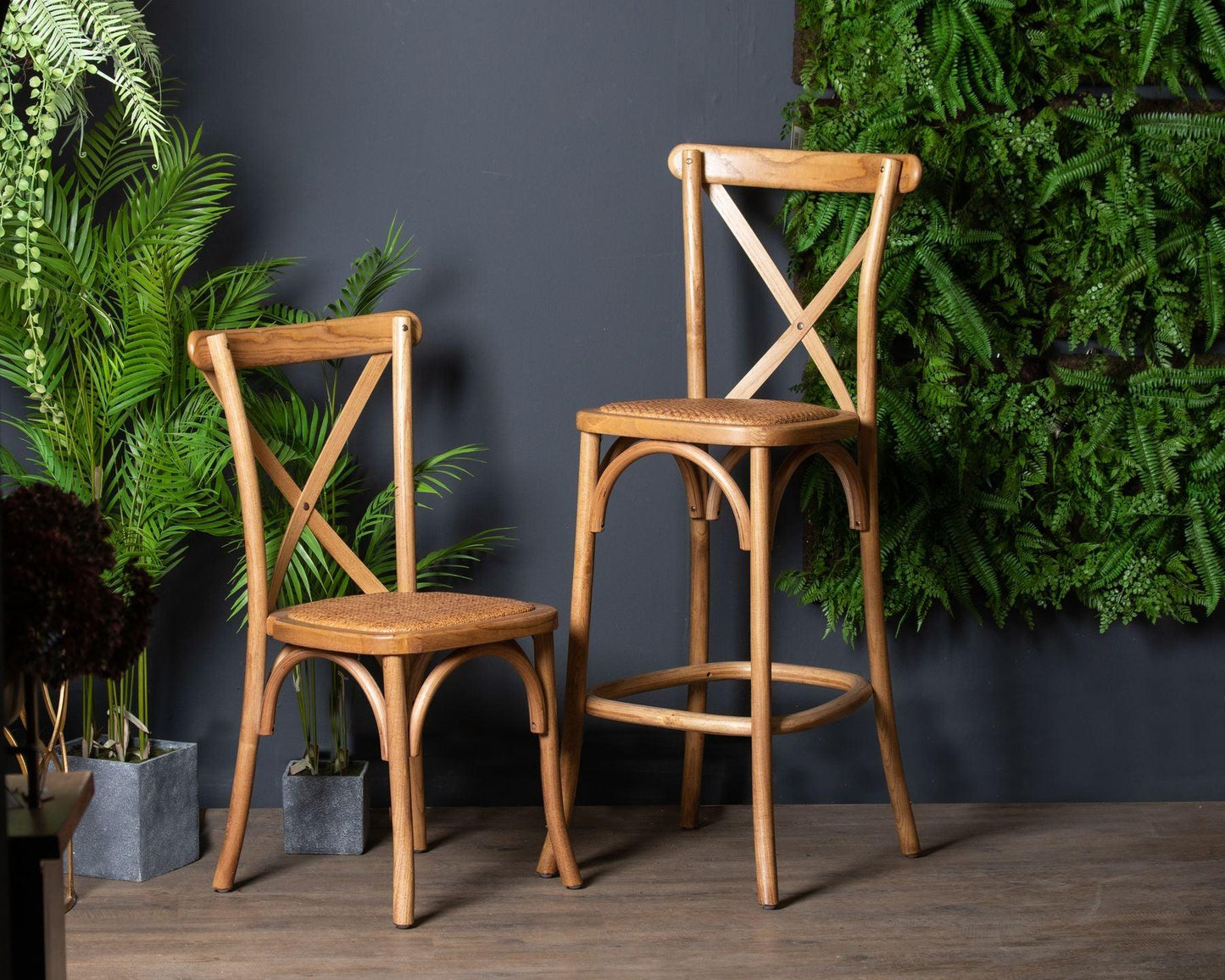 Light Oak Cross Back Bar Stool - Eudemonia Home Goods