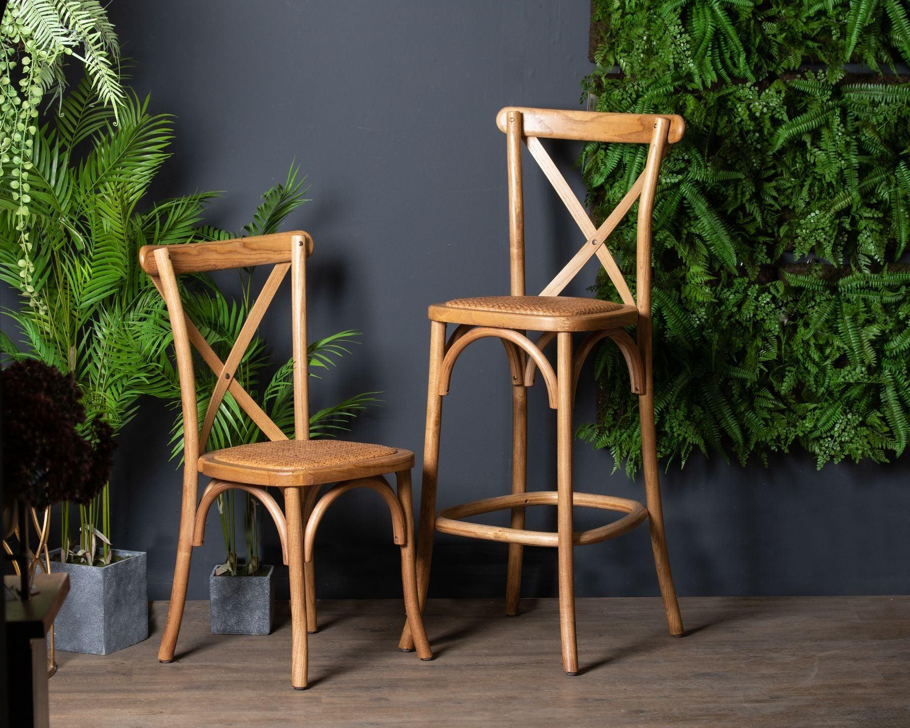 Light Oak Cross Back Bar Stool - Eudemonia Home Goods