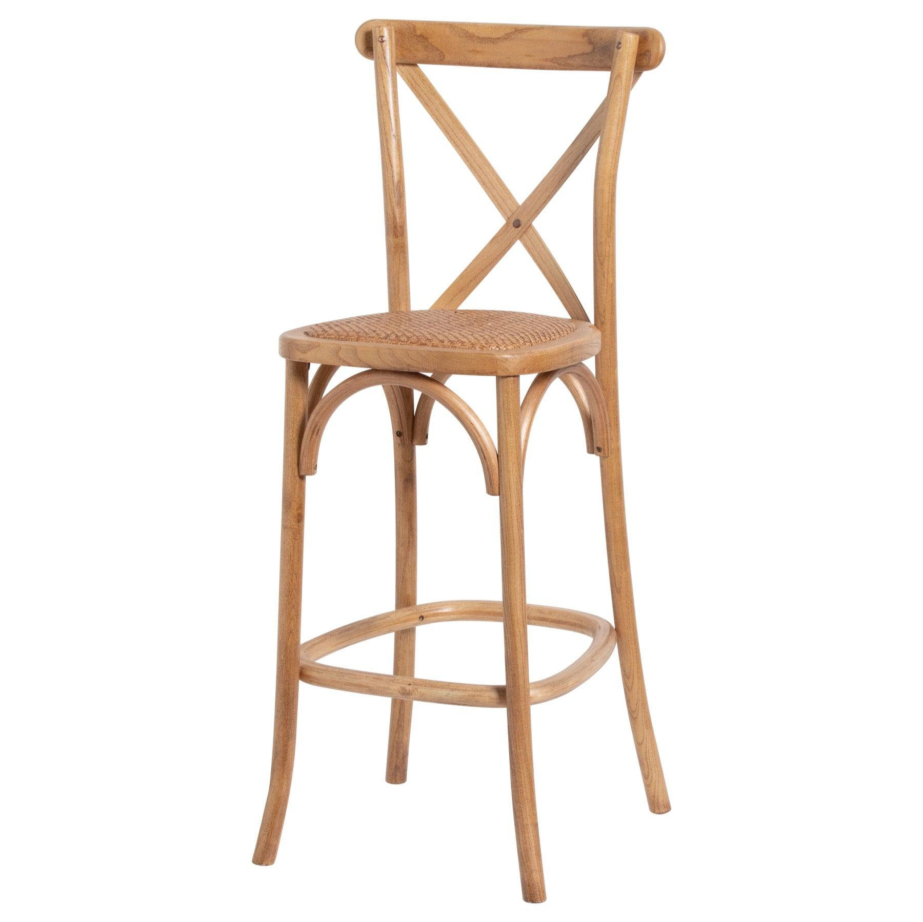 Light Oak Cross Back Bar Stool - Eudemonia Home Goods