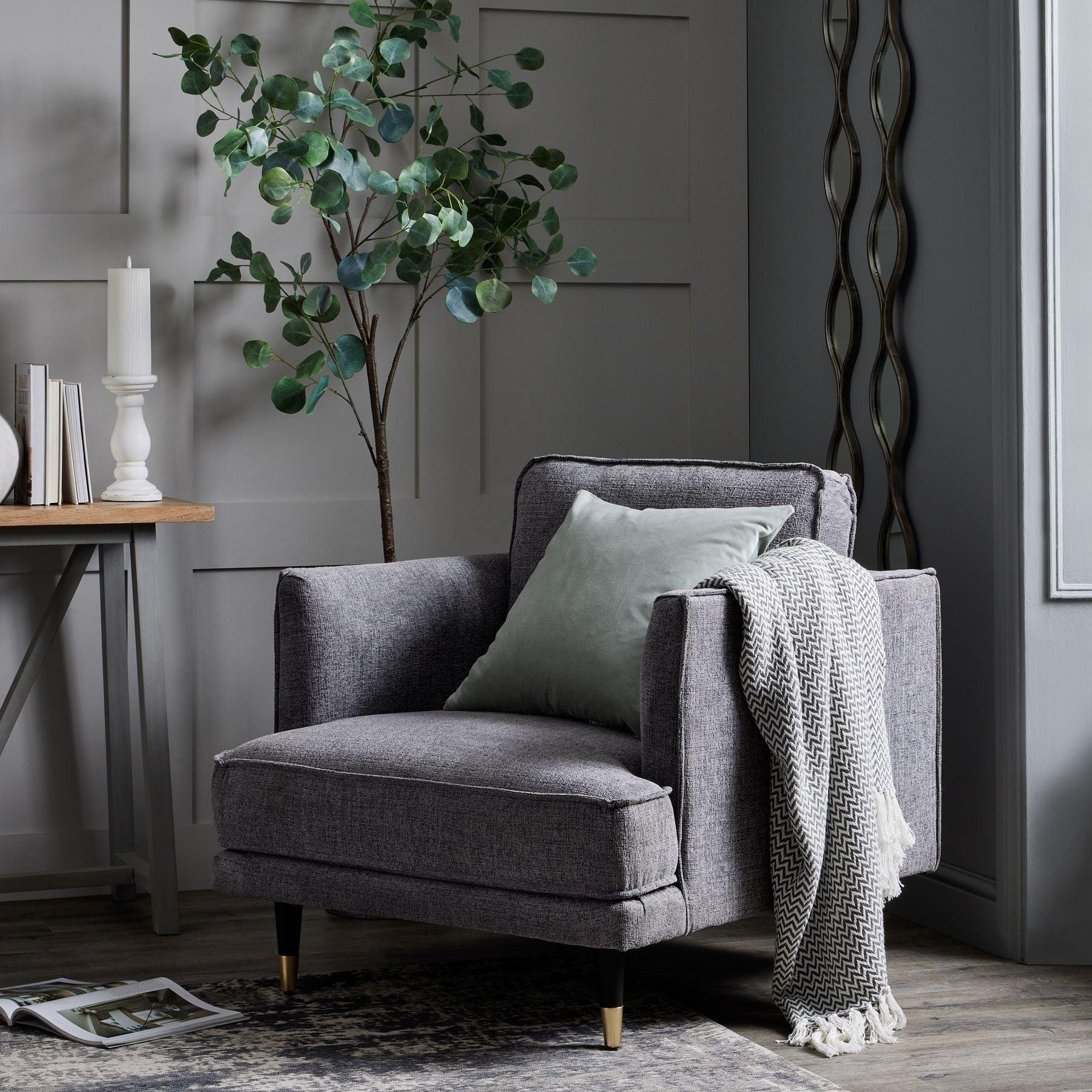 Hampton Grey Large Arm Chair - Eudemonia Home Goods