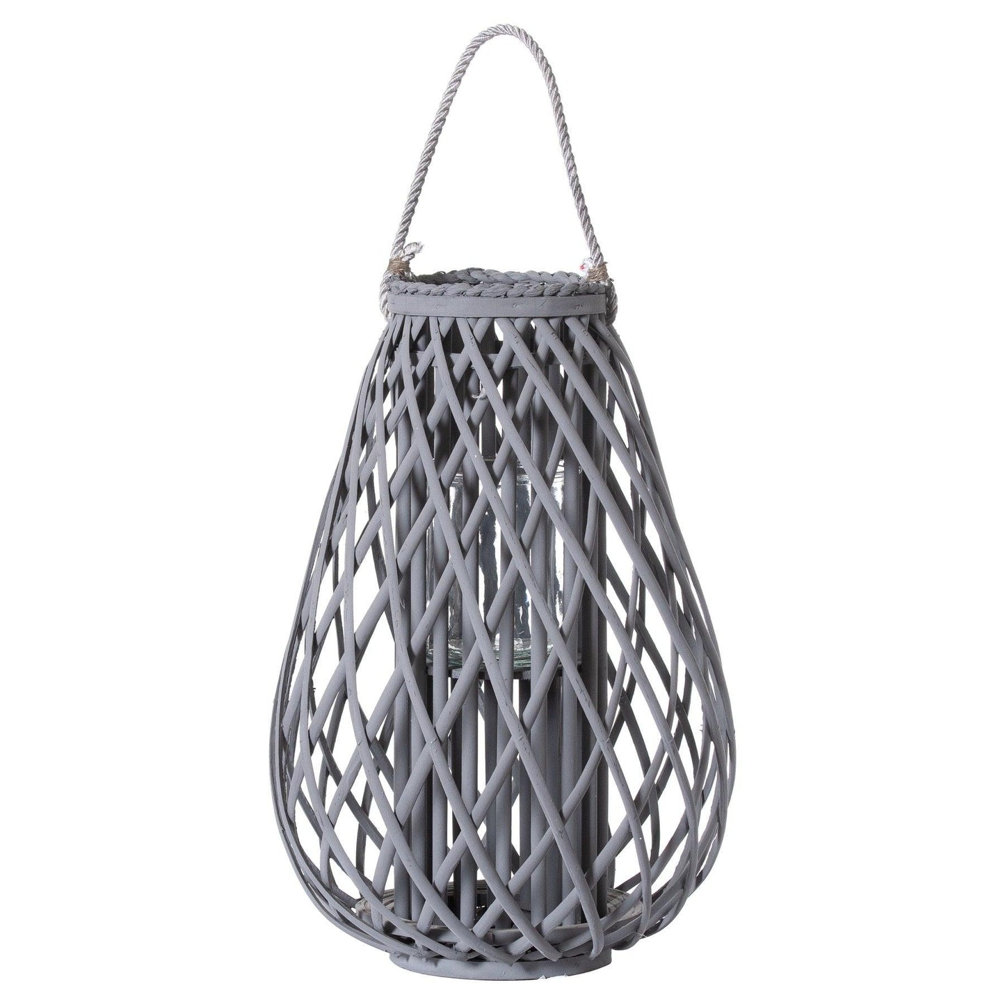 Large Grey Wicker Bulbous Lantern - Eudemonia Home Goods